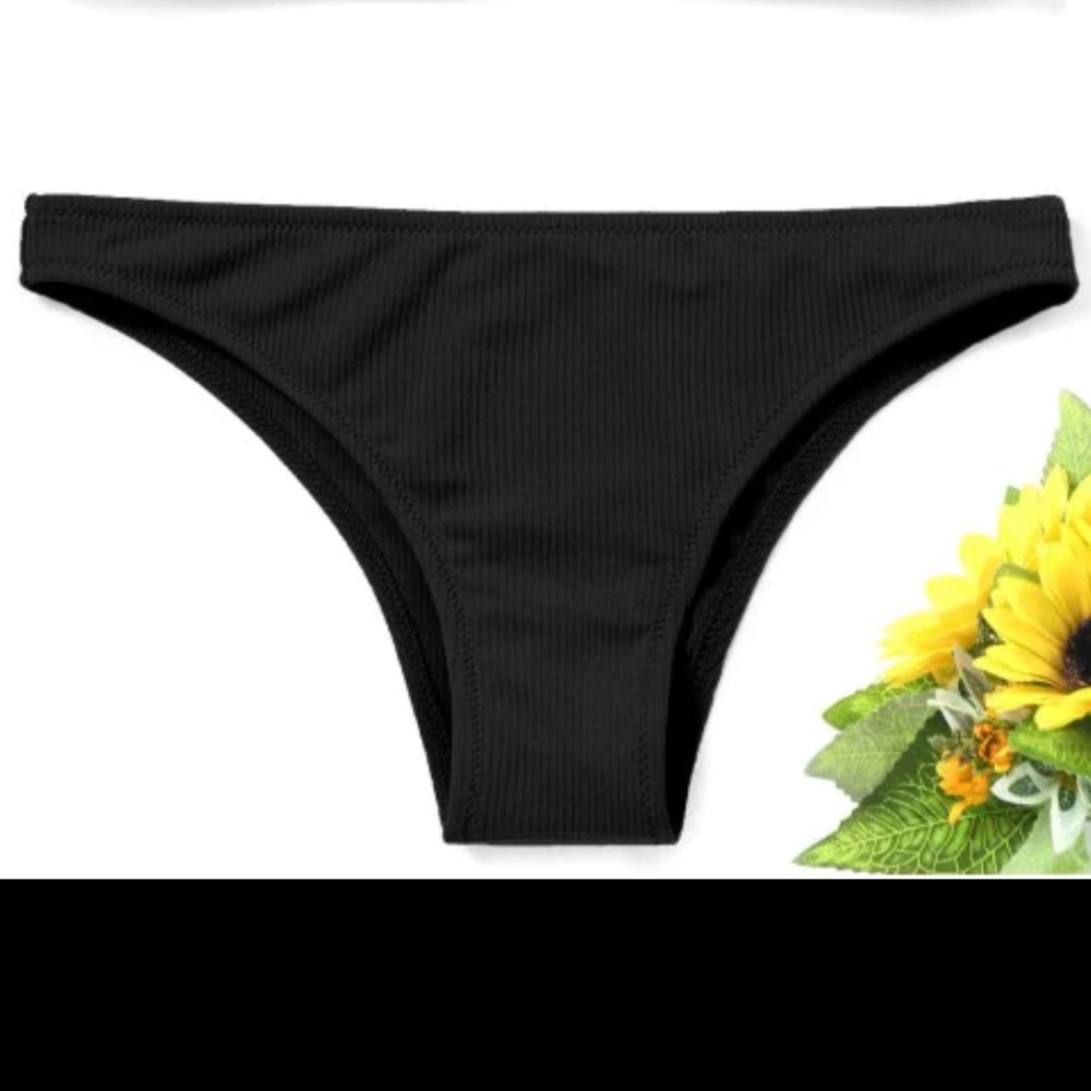 Ribbed Black Cheeky Bikini Bottoms